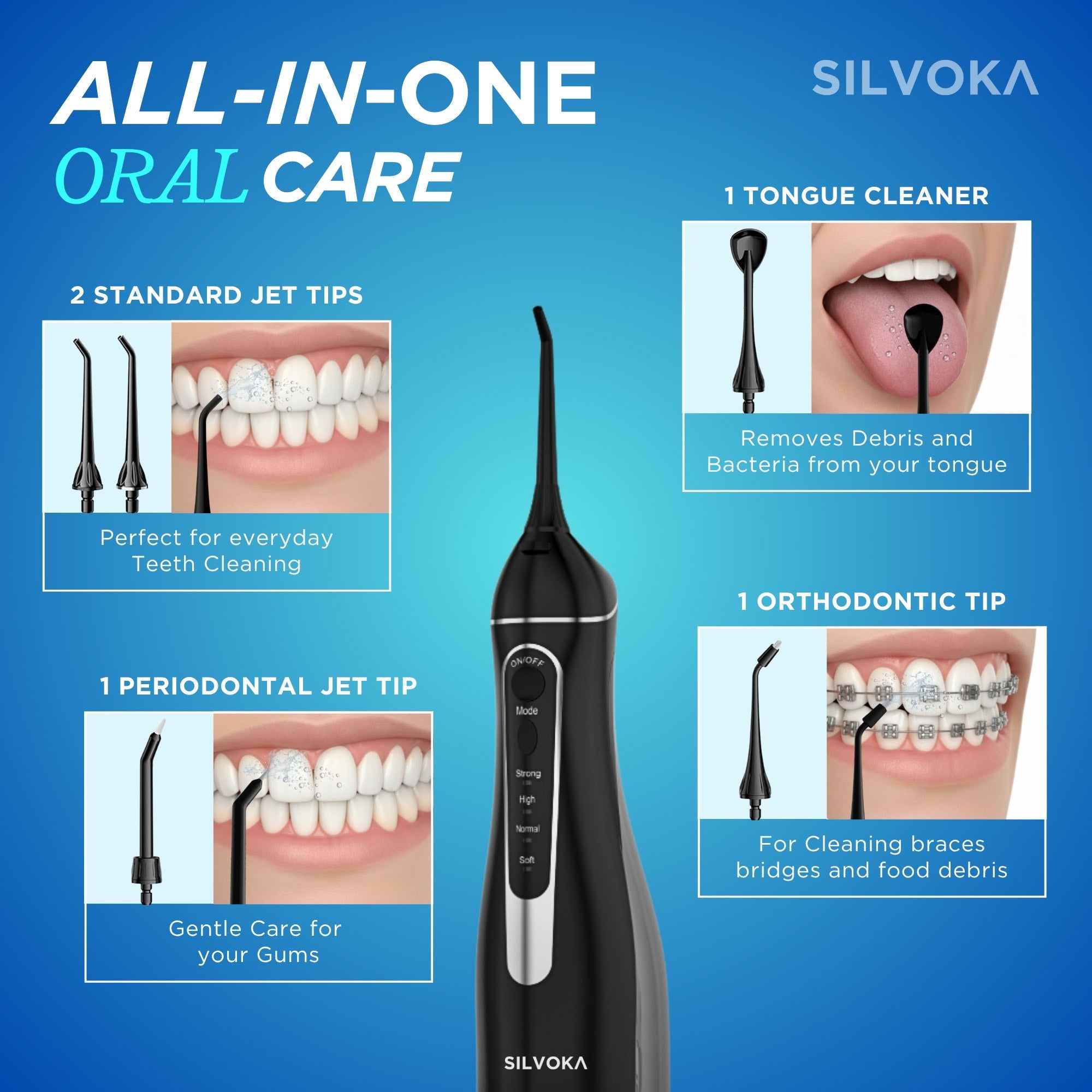 SILVOKA Water Flosser for Teeth, Cordless Oral Irrigator, Portable Dental Flosser with 300ML Tank, 4 Cleaning Modes, IPX7 Waterproof, Rechargeable Water Floss Pick for Braces, Gum Care & Travel