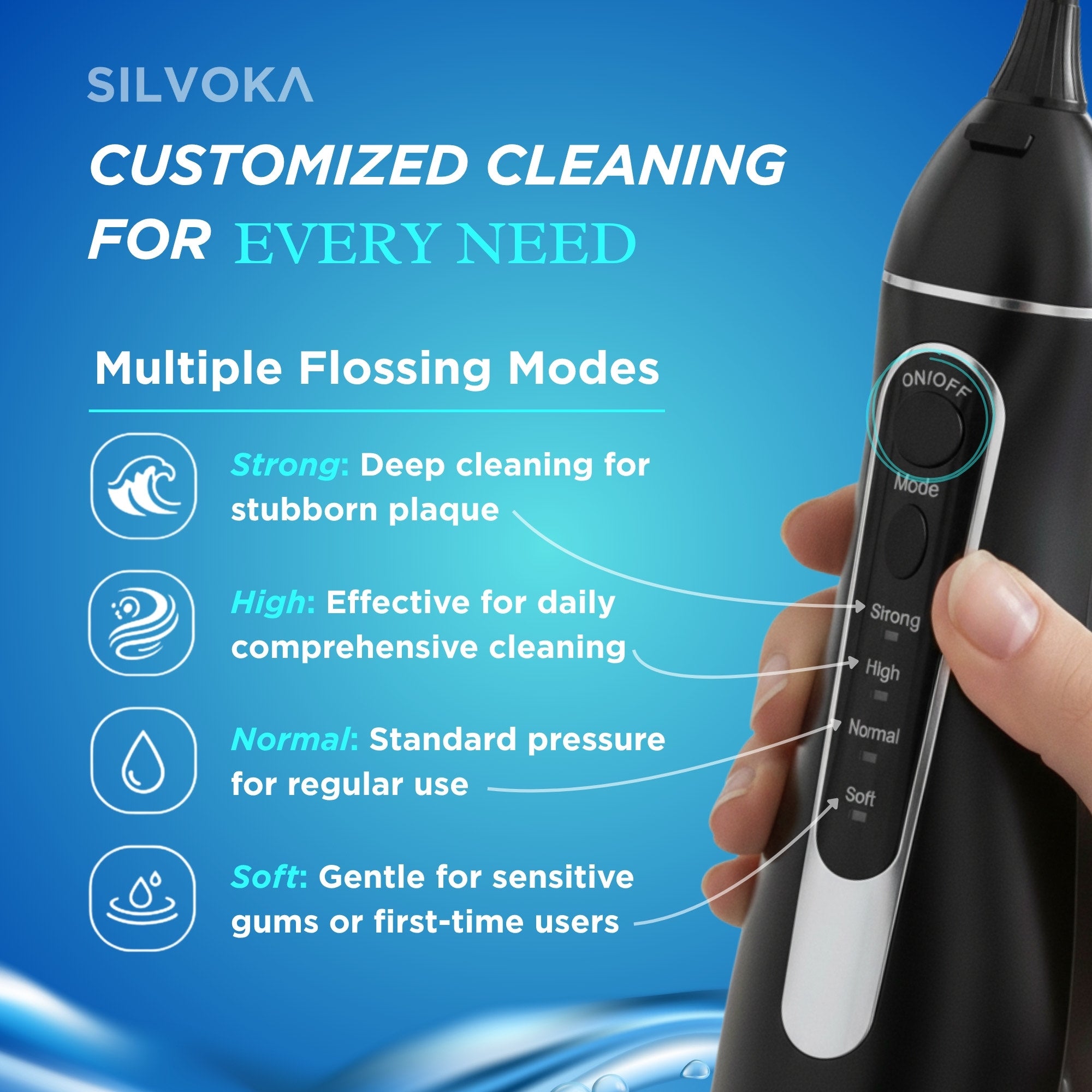 SILVOKA Water Flosser for Teeth, Cordless Oral Irrigator, Portable Dental Flosser with 300ML Tank, 4 Cleaning Modes, IPX7 Waterproof, Rechargeable Water Floss Pick for Braces, Gum Care & Travel