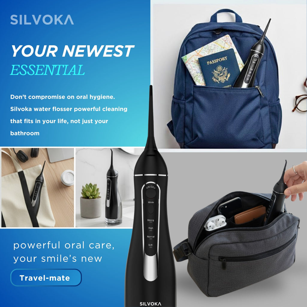 SILVOKA Water Flosser for Teeth, Cordless Oral Irrigator, Portable Dental Flosser with 300ML Tank, 4 Cleaning Modes, IPX7 Waterproof, Rechargeable Water Floss Pick for Braces, Gum Care & Travel